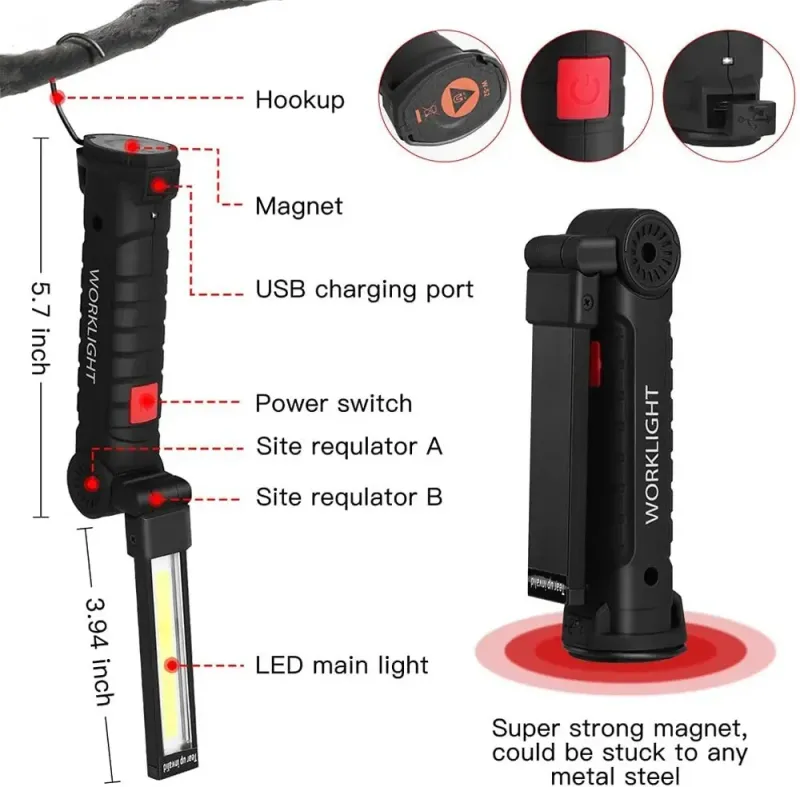 NewPortableCOBLEDFlashlightUSBRechargeableWorkLightMagneticLanternaHangingLampwithBuiltinBatteryCampingTorch_voghion.com