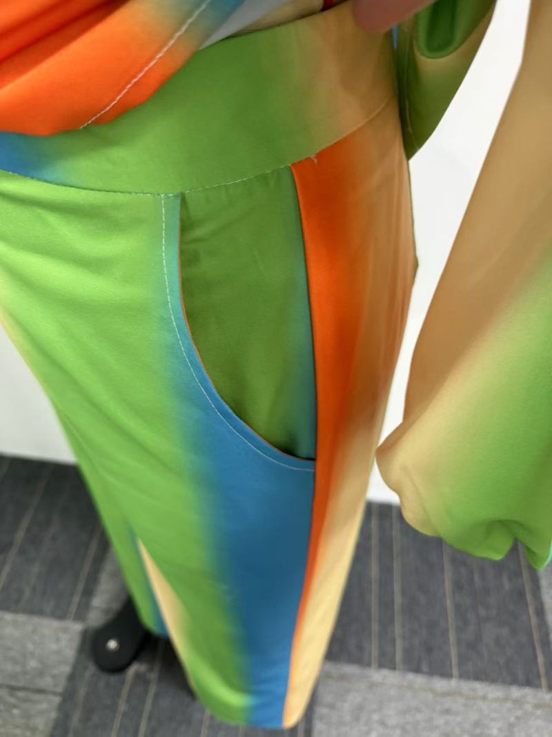 Women's Clothing Printed Swing Collar Wide Leg Pants Suit_voghion.com
