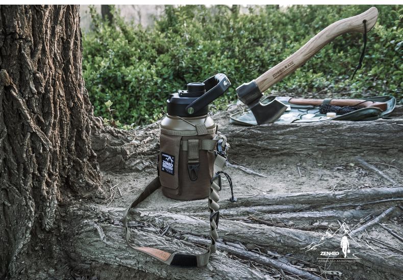 Botella deportiva de gran capacidad para exteriores, con aislamiento, para agua fría, para picnic, camping, con funda táctica, cubo para bloques de hielo, color negro_voghion.com