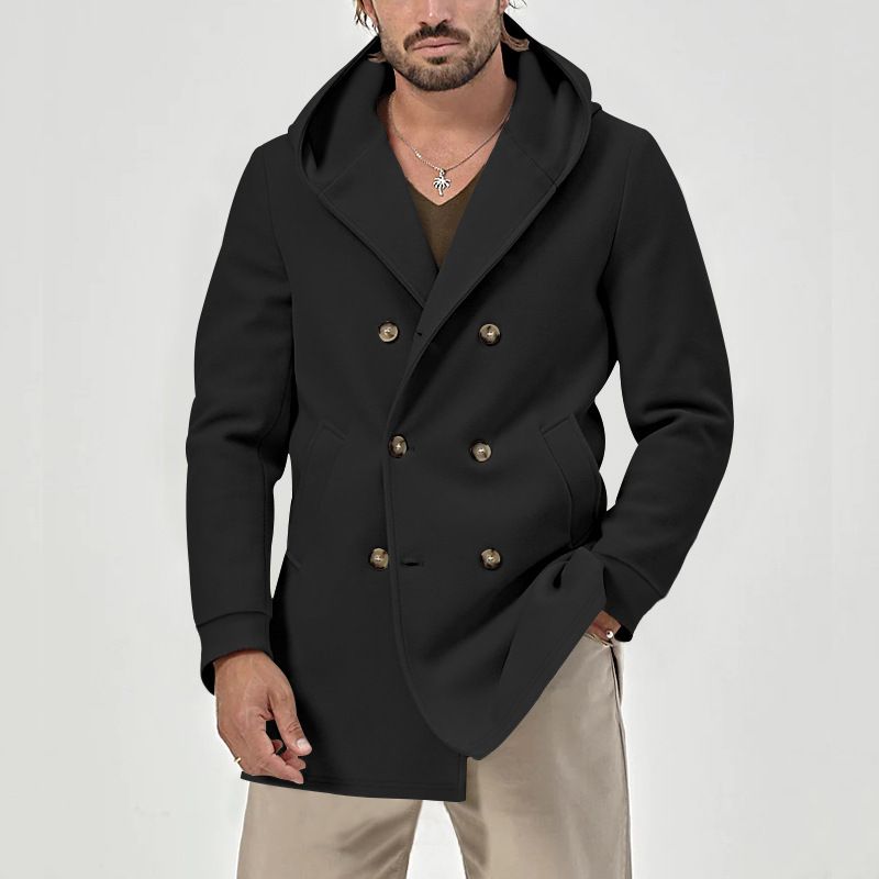 Men's Stylish Trench Coat With Double Breasted Design, Mid-Length Cotton Blend Jacket For Spring & Autumn, Slim Fit Casual Coat_voghion.com