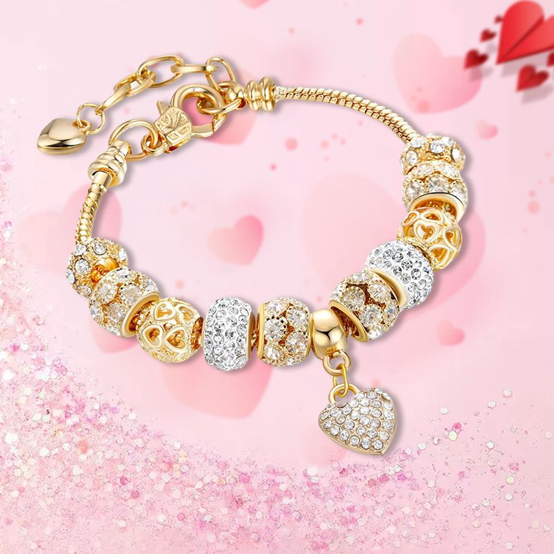 Family Live Broadcast Full Of Diamond Love Gold Snowflake Zircon Barrel Bead Bracelet_voghion.com