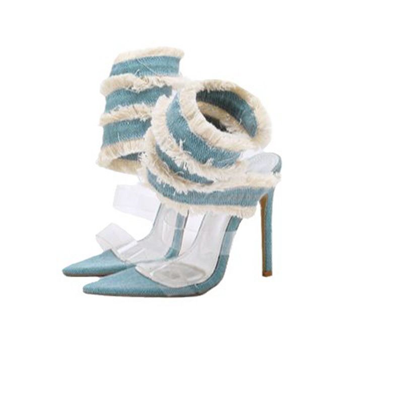Schuhe Sexy Denim Snake Spring Pointed Walking Show Dünne High Heel Sandalen für Frauen_voghion.com