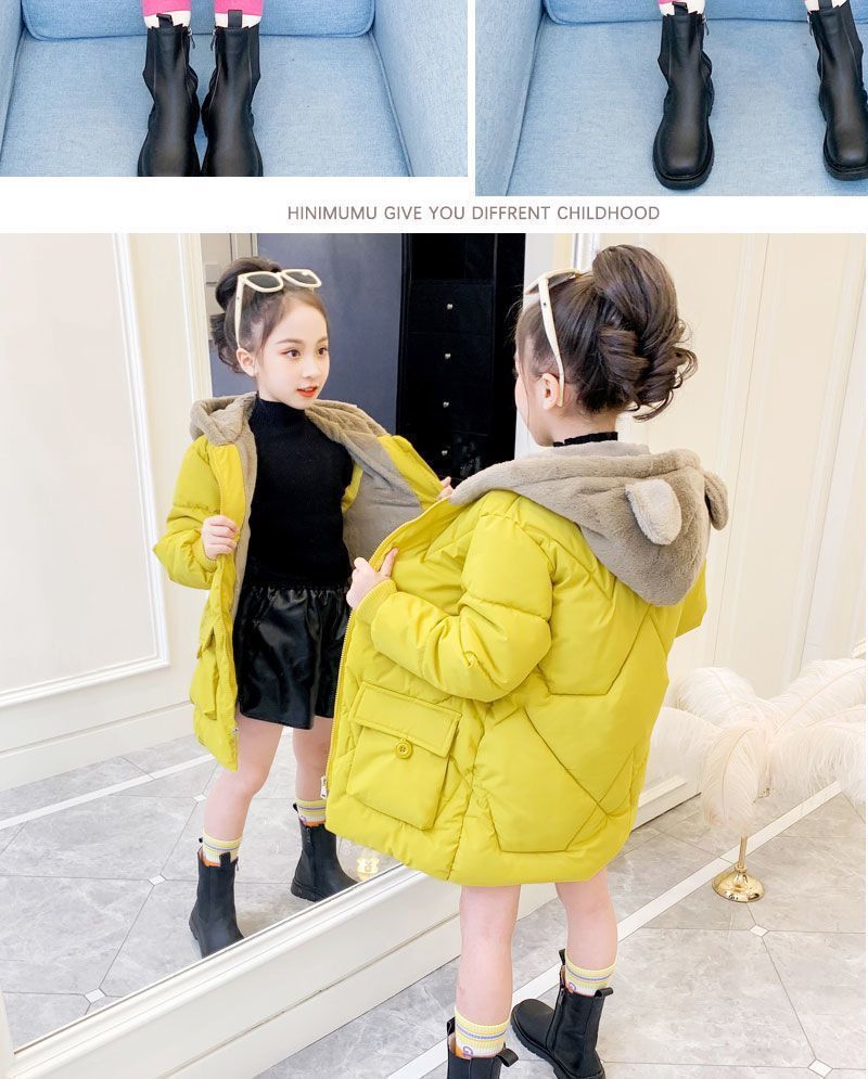 Winter New Girls Cotton Padded Jacket Korean Style Medium And Large Children's Children's Medium And Long Thickened Plush Bear Cotton Padded Jacket_voghion.com