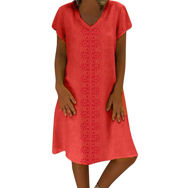 Vestido con estampado digital, camiseta informal de manga corta con cuello en V, 2025_voghion.com