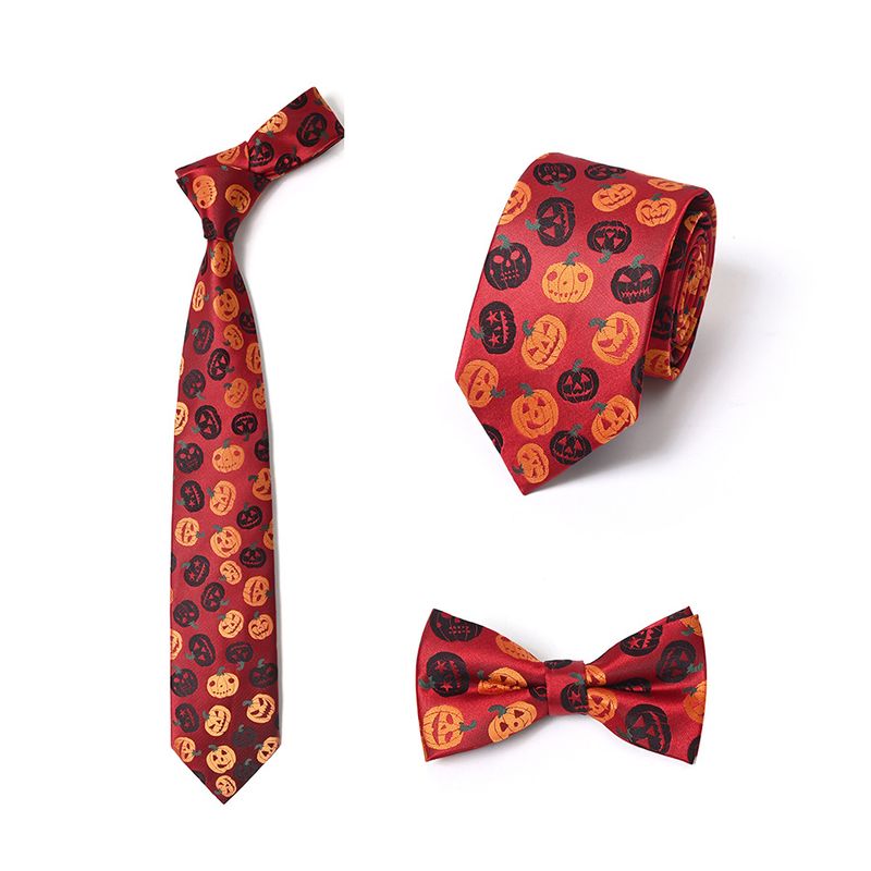 New Halloween Bow Tie Men Polyester Silk Multicolor Pumpkin Head Pattern Gift Necktie_voghion.com