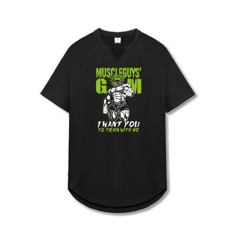 T-shirt sportiva da uomo a maniche corte Slim Fit Small V-eck Fitess Traiig Muscle Roll Iro Dog Brother Summer Thi_voghion.com