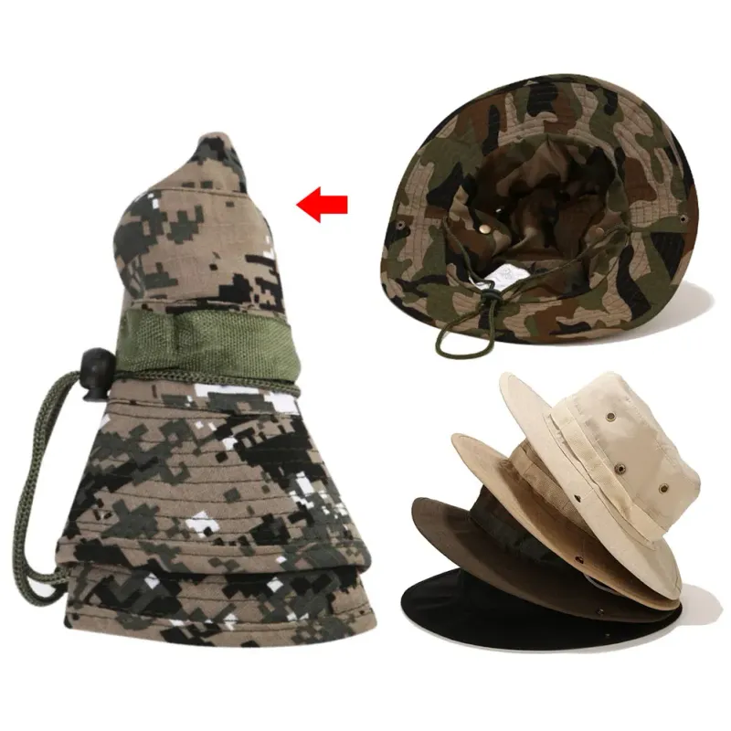Pánské maskáčové klobouky Boonie Hat Taktické americké kbelíkové klobouky Multicam Panama Letní čepice Lovecké turistické venkovní maskáčové sluneční čepice_voghion.com