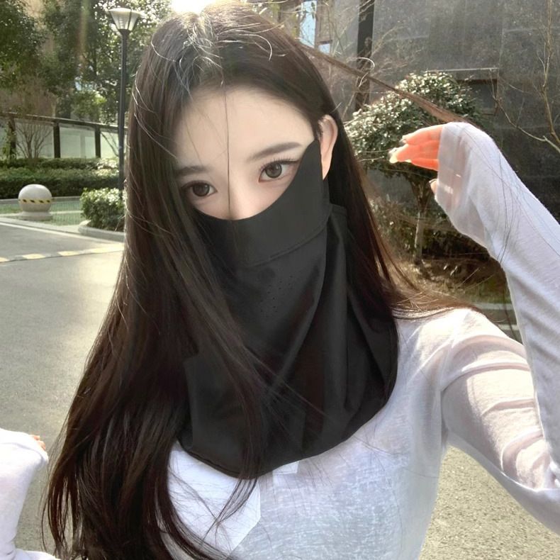 Máscara de protección solar para exteriores de verano, transpirable y con cuello, de seda helada, con velo fino_voghion.com