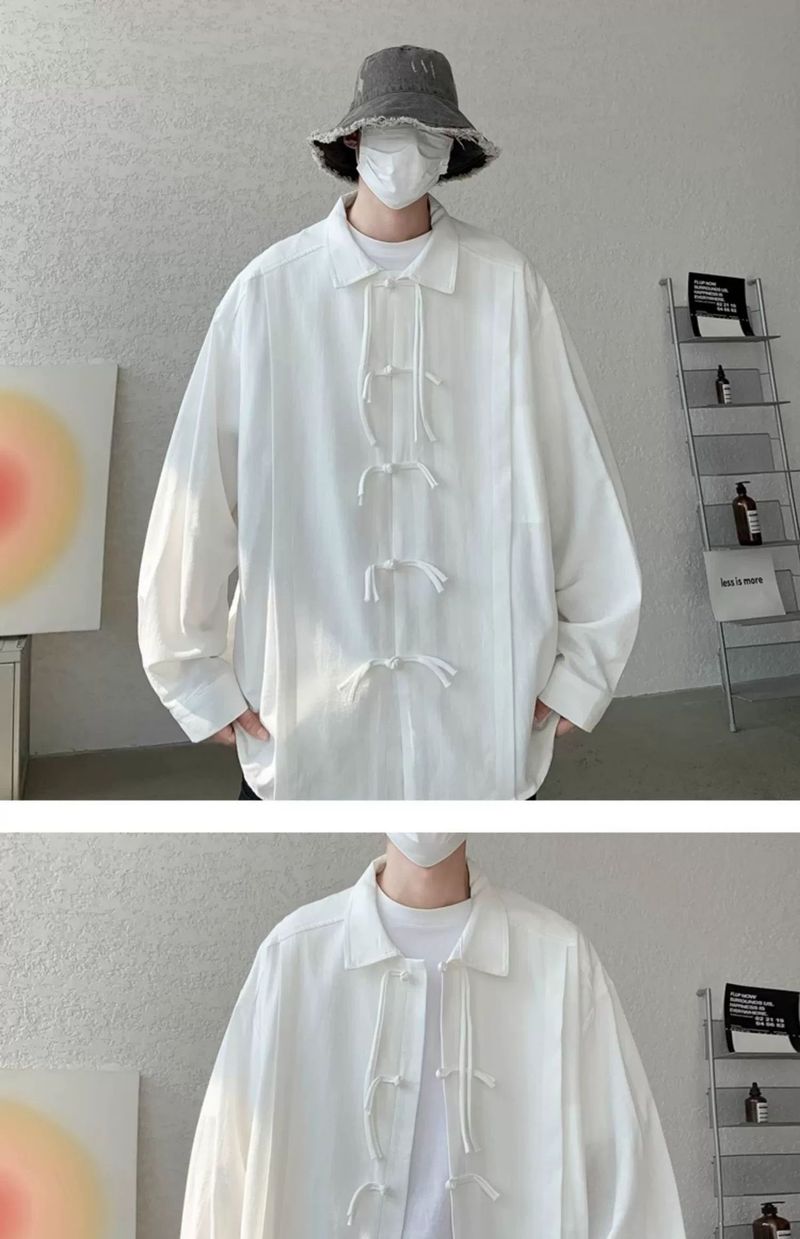 New Chinese Long Sleeved Shirt With Button Closure For Men's Spring And Autumn Designs, Oversized Tang Style Shirt,_voghion.com