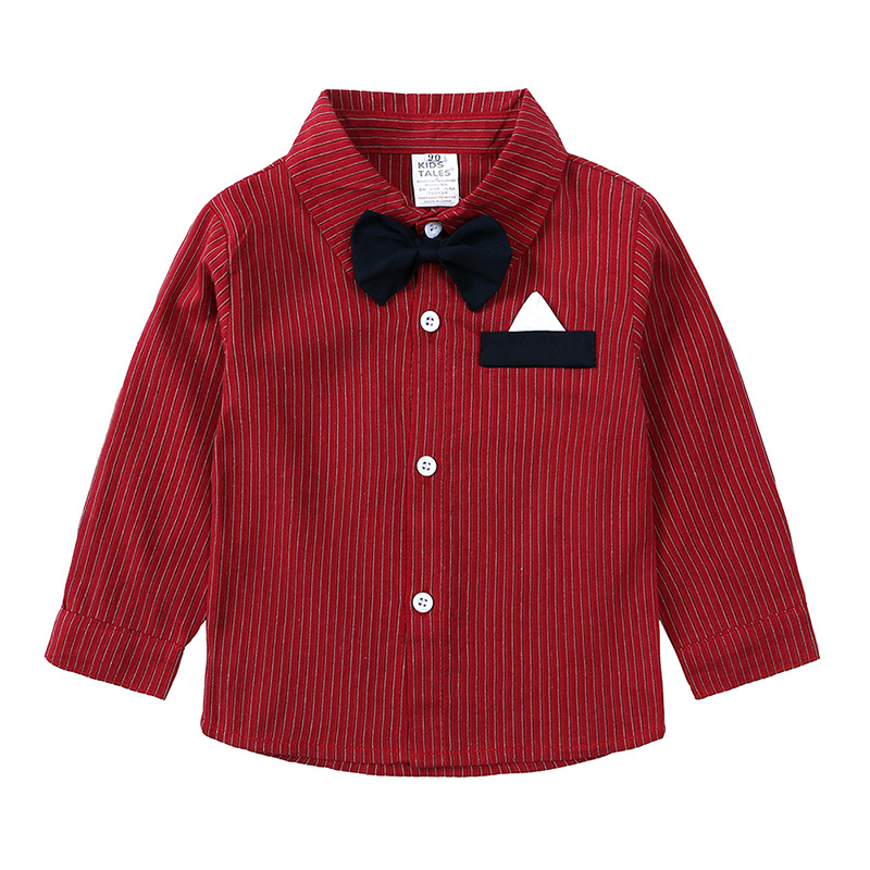 Camicia da ragazzo con papillon a maniche lunghe da gentiluomo con bretelle, completo di pantaloni per bambini_voghion.com