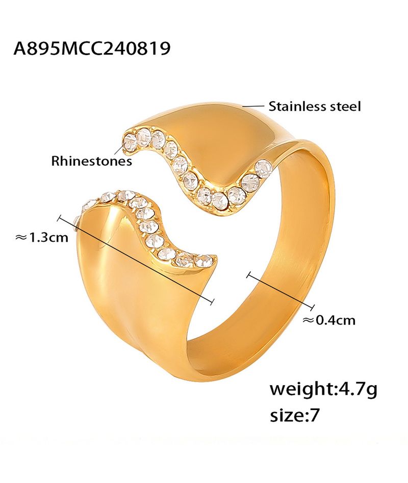 INS Wind Inlaid Diamond Irregular Open Ring Stainless Steel Neutral Cold Wind Non Adjustable Ring_voghion.com