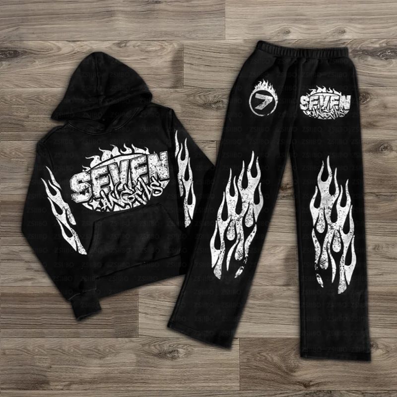 Felpa con cappuccio e pantaloni della tuta in stile gotico Y2K con stampa di lettere personalizzate_voghion.com