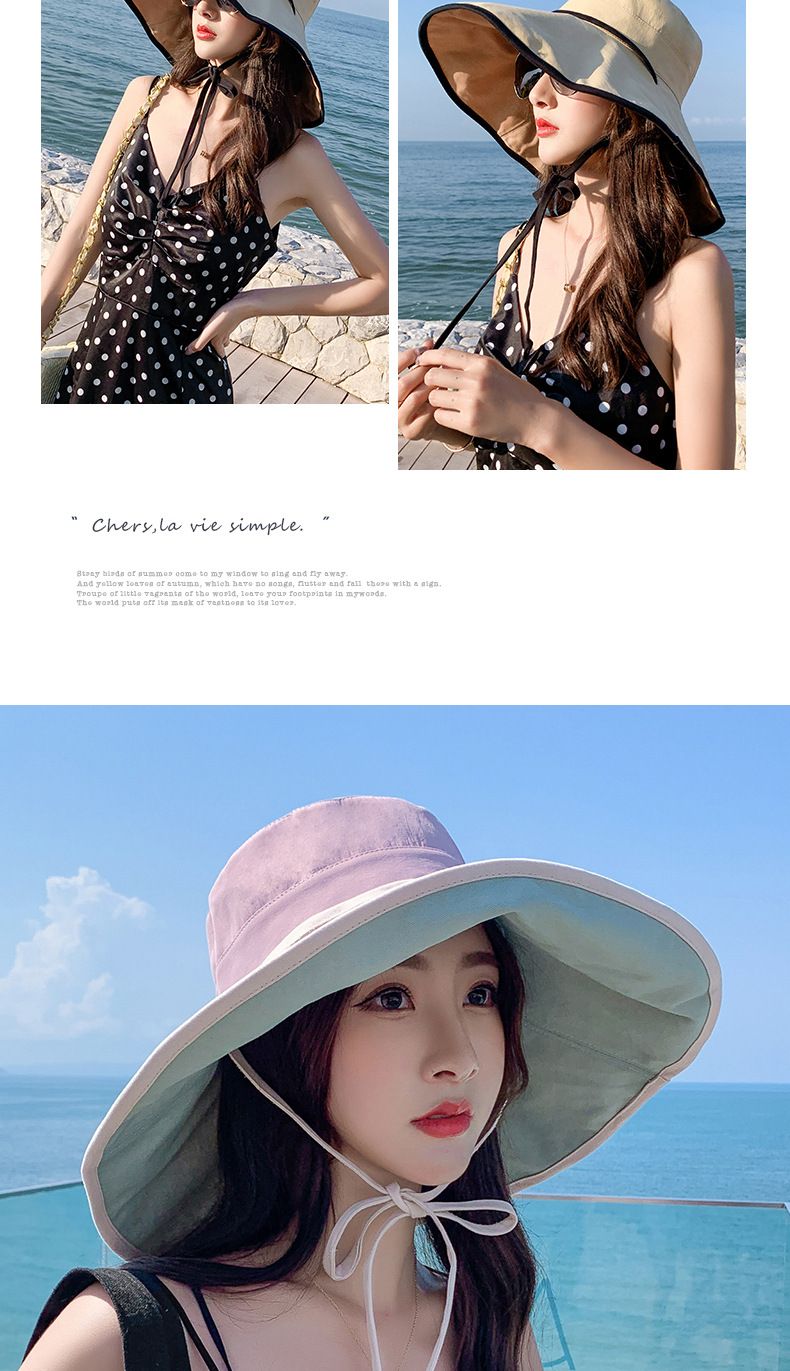 Fëscherhutt Damen Summer Sonneschutzhutt Groussrand Ofdeckung Gesiicht Fréijoer an Hierscht Grouss laanscht den UV Sonnehut_voghion.com