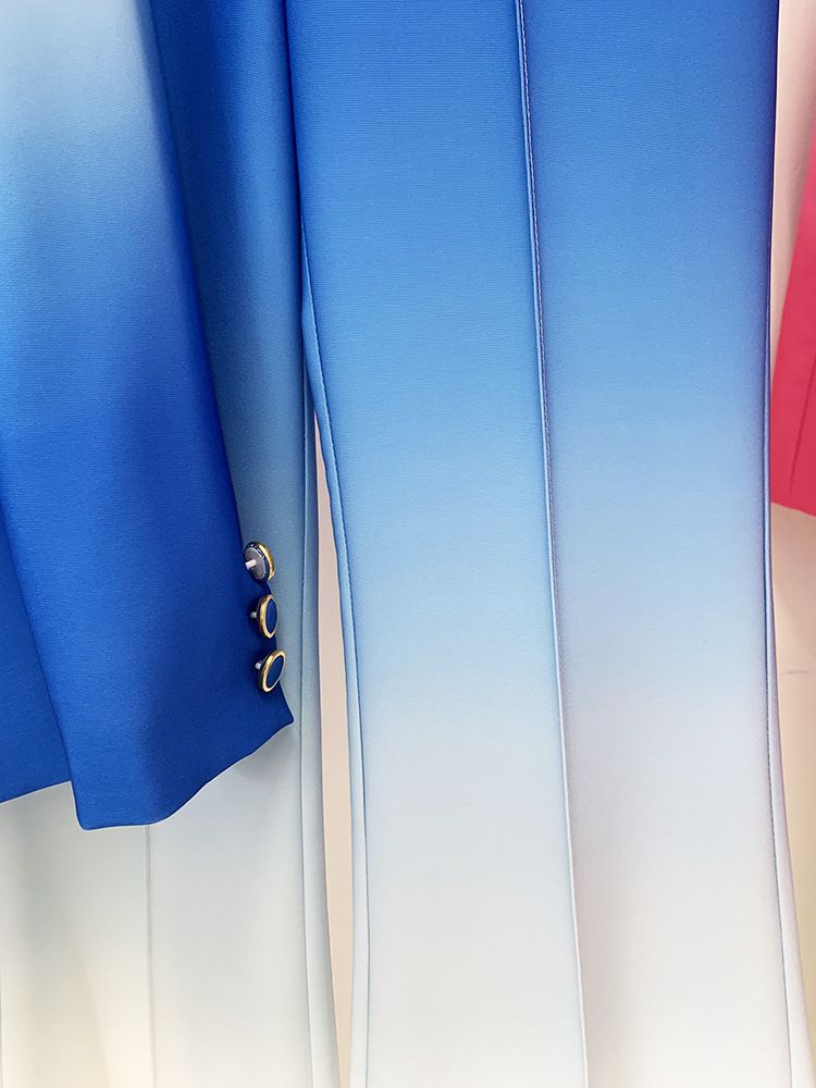 Costum slim cu pantaloni evazați, costum din două piese, pentru femei, la modă, cu gradient de temperament_voghion.com