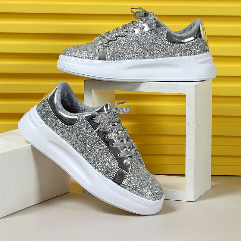 Sneakers alte con suola glitterata, spesse e taglie forti, lucide, versatili, alla moda, comode e alla moda, stile coppia, 25ss_voghion.com