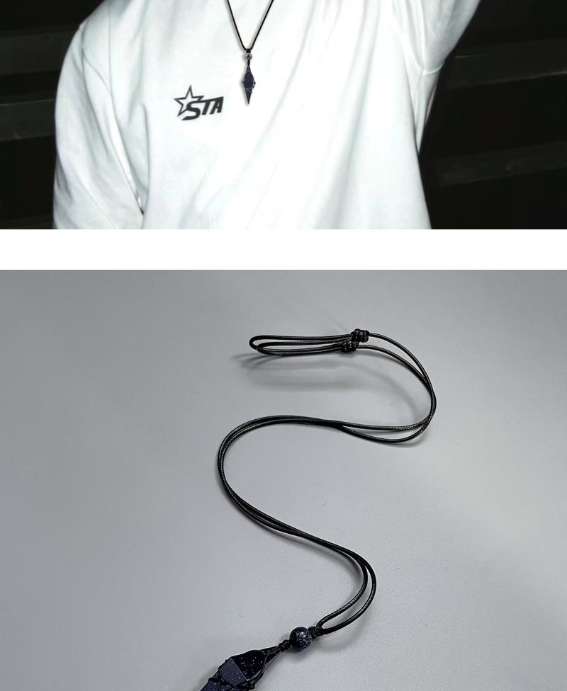 Collier PDSTYLE « Night Starry Sky » en obsidienne bleue et diamants pour homme et femme, cordon tressé haut de gamme, cadeau_voghion.com