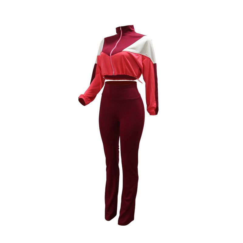 Damemode Langærmet Løs Top Med Slanke Blyantbukser Splicing Color Casual Wear Todelt Sæt_voghion.com