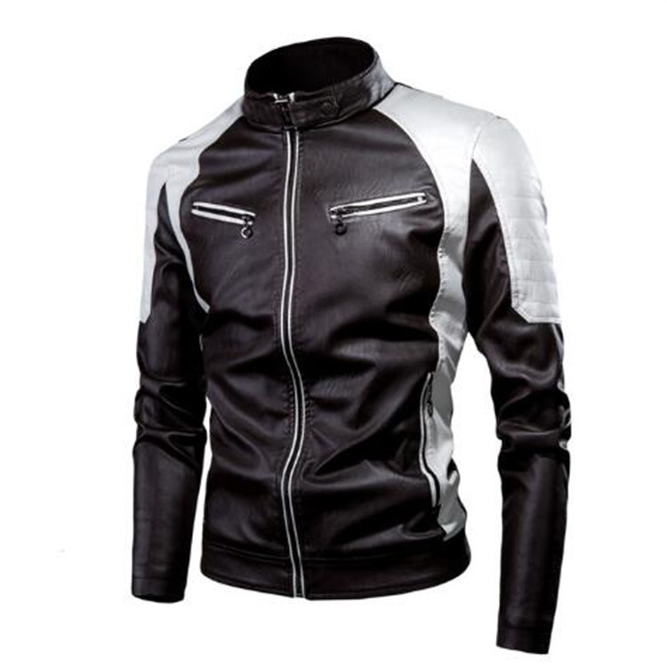 Men's Clothing leisure motorcycle patchwork leather jacket men's fashion stand up collar retro warm leather jacket_voghion.com