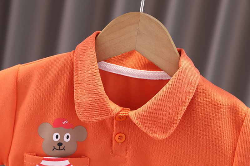 Ensemble deux pièces pour garçons, short à manches courtes, ours de poche, dessin animé, à la mode, pour bébé, nouvelle collection été 2024_voghion.com