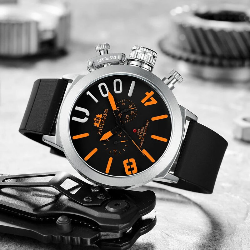 Cuerda automática automática Correa de caucho mecánica Caja de barco plateada negra Naranja Azul Amarillo Gris Clásico U Hombres_voghion.com