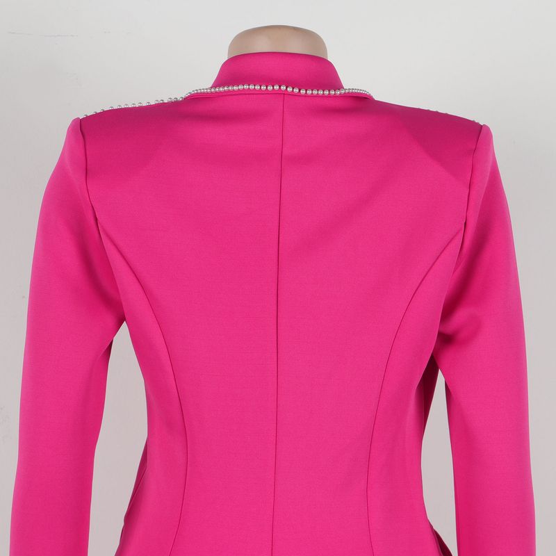 Traje de dos piezas ajustado de manga larga con perlas para mujer_voghion.com