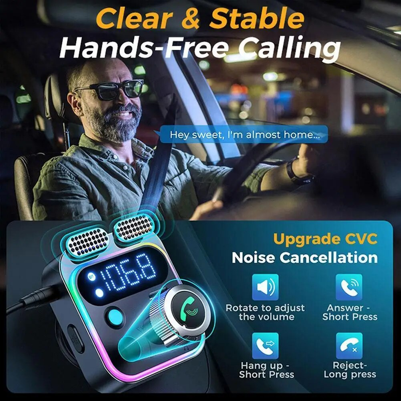 Automobilio greitas įkrovimas Skaidrus ryšys 48W dvigubas mikrofonas automobilyje Bluetooth siųstuvas Mobilusis telefonas automobiliniame įkroviklyje_voghion.com