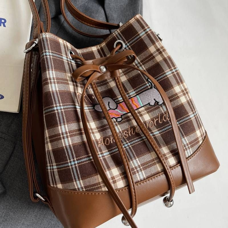 Rucsac dublu la modă pentru femei, cu imprimeu de cârnați Checkered Dog, 2024, stil universitar, pentru timpul liber, capacitate mare, single_voghion.com