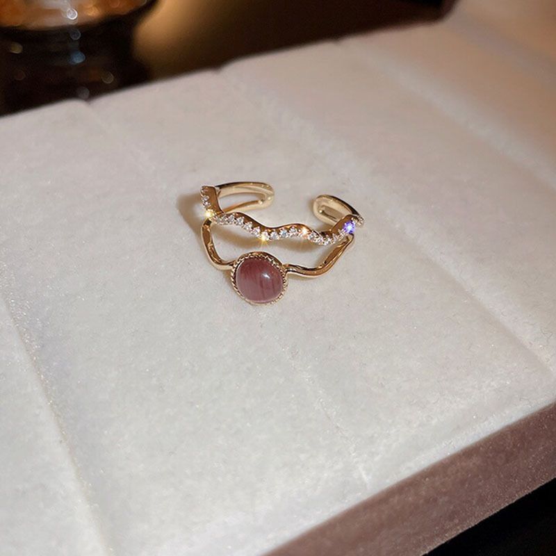 Echt vergoldet Zirkon Katzenauge Stein Doppelschicht offen Elegant Temperament Zeigefinger Ring Schmuck_voghion.com