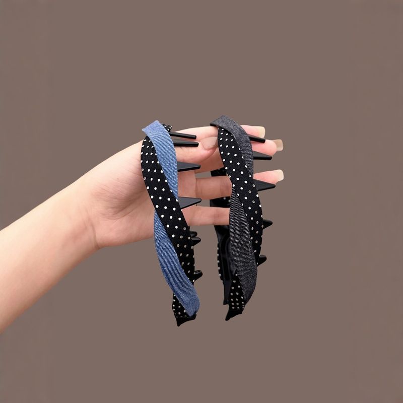 Fascia per capelli in denim a pois di alta qualità per donna, nuova fascia per capelli con denti, organizer, fermaglio per la parte superiore con teschio alto, accessori per capelli_voghion.com