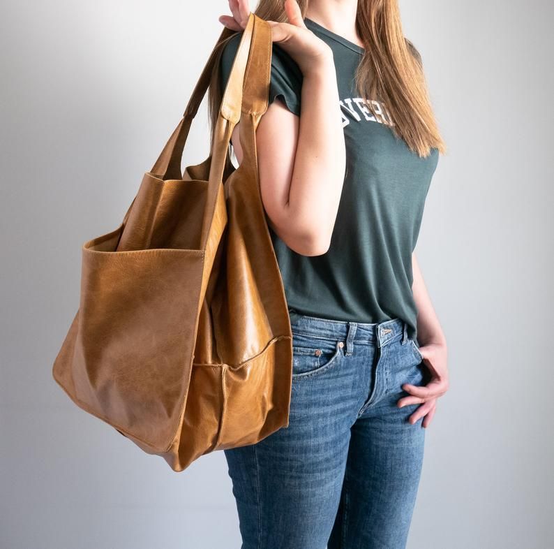 Damentaschen einfache große Tasche weiches Leder große Kapazität eine Schulter Handtasche Einkaufstasche handgemachte pflanzlich gegerbte Damentasche PG21_voghion.com