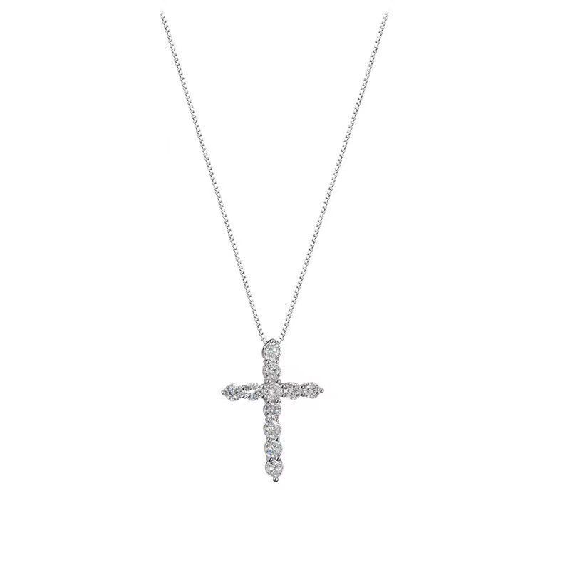 Volldiamant-Kreuz-Schlangenknochen-Halskette für Männer, Hip-Hop-Nischendesign, High-End-Paarstil, minimalistische Schlüsselbeinkette_voghion.com