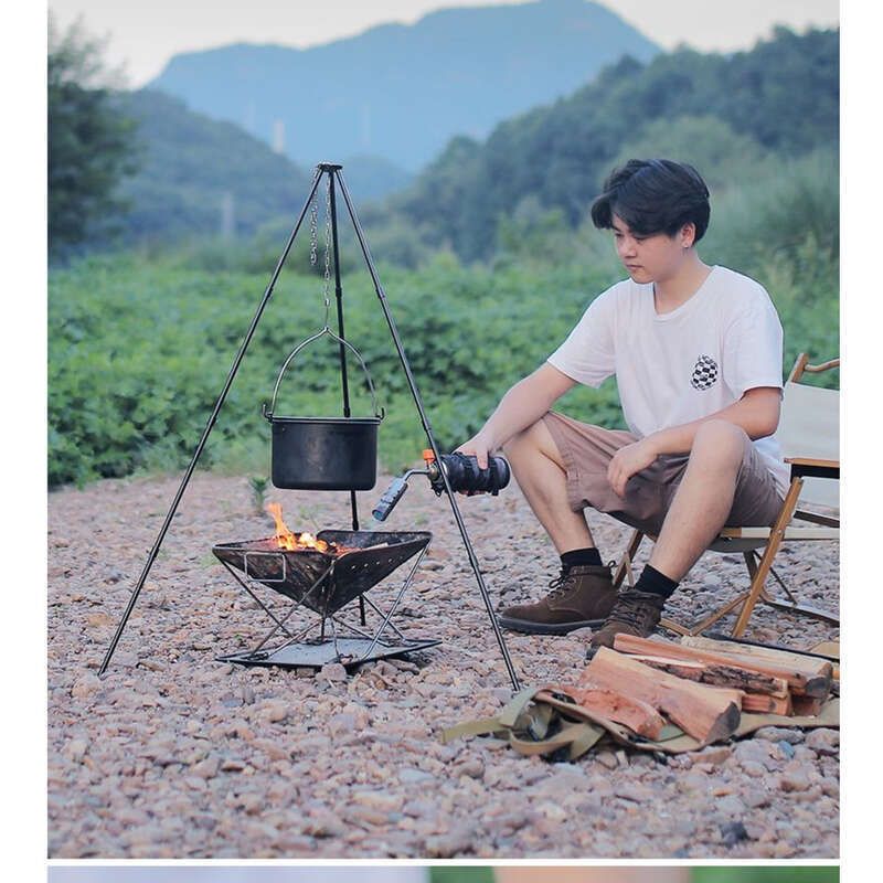 Supporto triangolare staccabile per esterni, supporto per falò in lega di alluminio per barbecue portatile, supporto per pentola sospesa, campeggio_voghion.com
