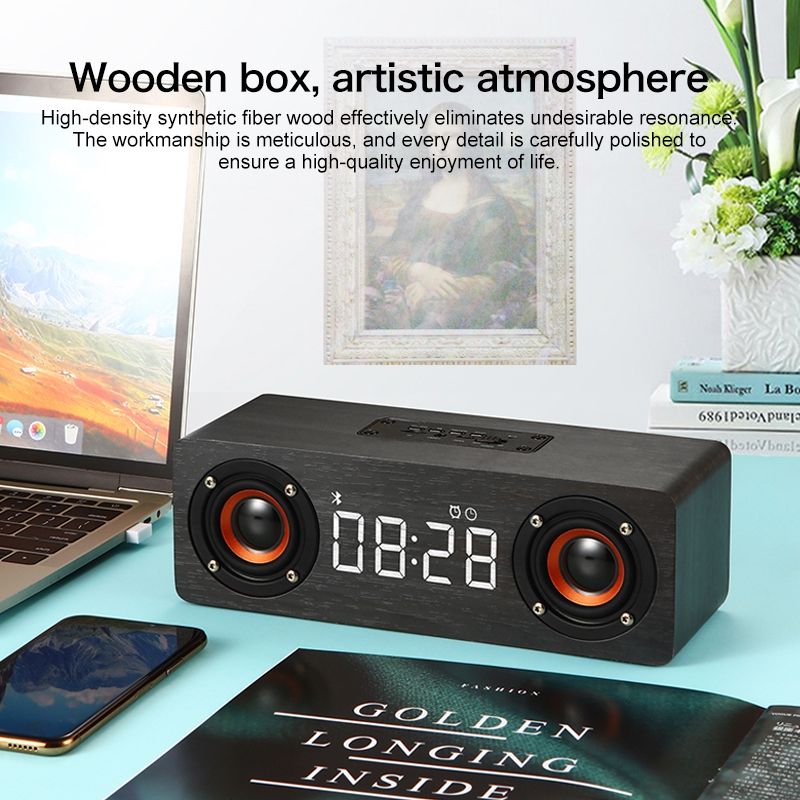 M5 Subwoofer Holz-Bluetooth 4.2-Lautsprecher, unterstützt TF-Karte und 3,5 mm AUX und FM (schwarz)_voghion.com