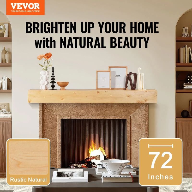 72 Mantel Fireplace Rustic Wood Shelf Floating Natural Fireplace Mantel_voghion.com