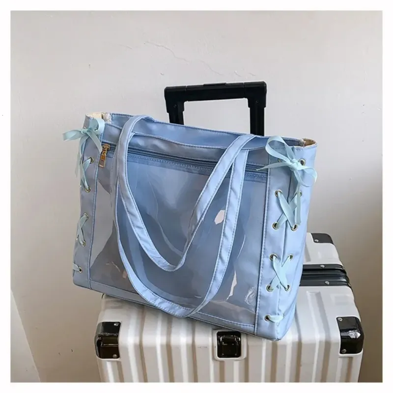 Ballet Style Drawstring Bow Transparent Large Capacity Pain Leisure DIY Decoration Shoulder Bag Student 250421_voghion.com