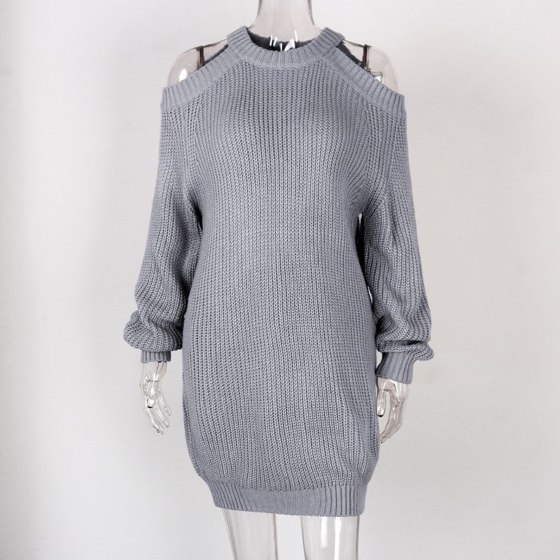 Abito casual ampio in maglia a maniche lunghe con spalle scoperte, stile Ins, autunno inverno, moda donna_voghion.com