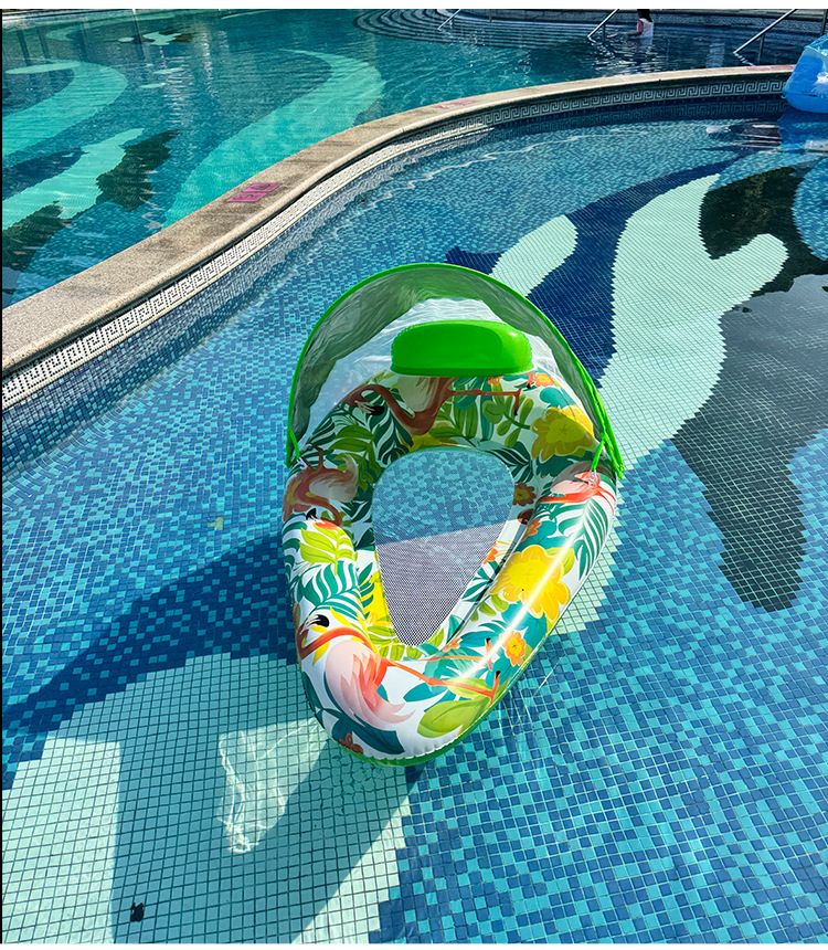 Premium Shaded Pool Lounger - Leaf Print Design With Breathable Mesh & Adjustable Canopy (200cm Reinforced PVC For Adults Beach/Pool Float)_voghion.com