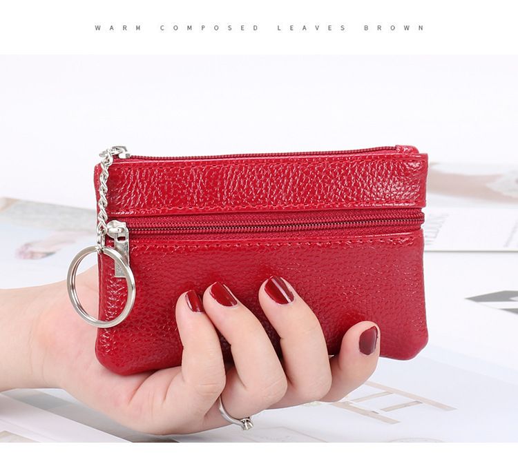Portafoglio piccolo in vera pelle da donna con cerniera corta, piccolo portafoglio semplice, piccolo porta monete_voghion.com
