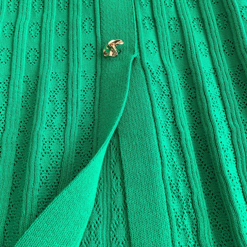 Abito da donna con risvolto e maniche corte, nuovo stile, con fibbia in metallo, vita sottile, gonna lunga lavorata a maglia a coda di pesce_voghion.com
