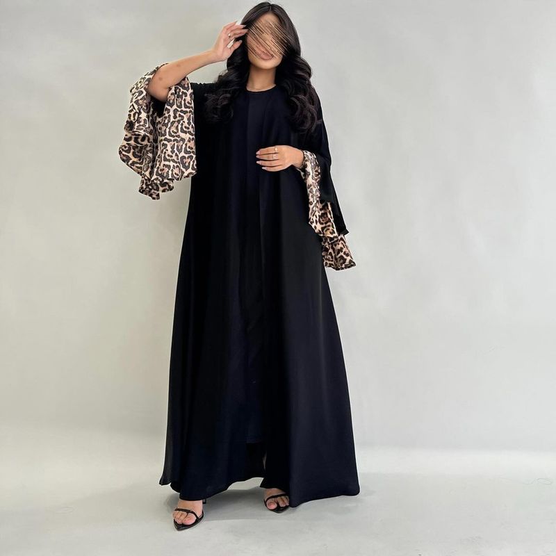 Damenbekleidung Leopardenkleid Robe Langer Rock Naher Osten Muslim Strickjacke_voghion.com