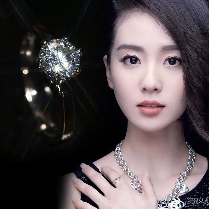 Classic Simulation Six-Prong For Women Moissanite Ring Copper Platinum Plated Luxury Jewelry_voghion.com