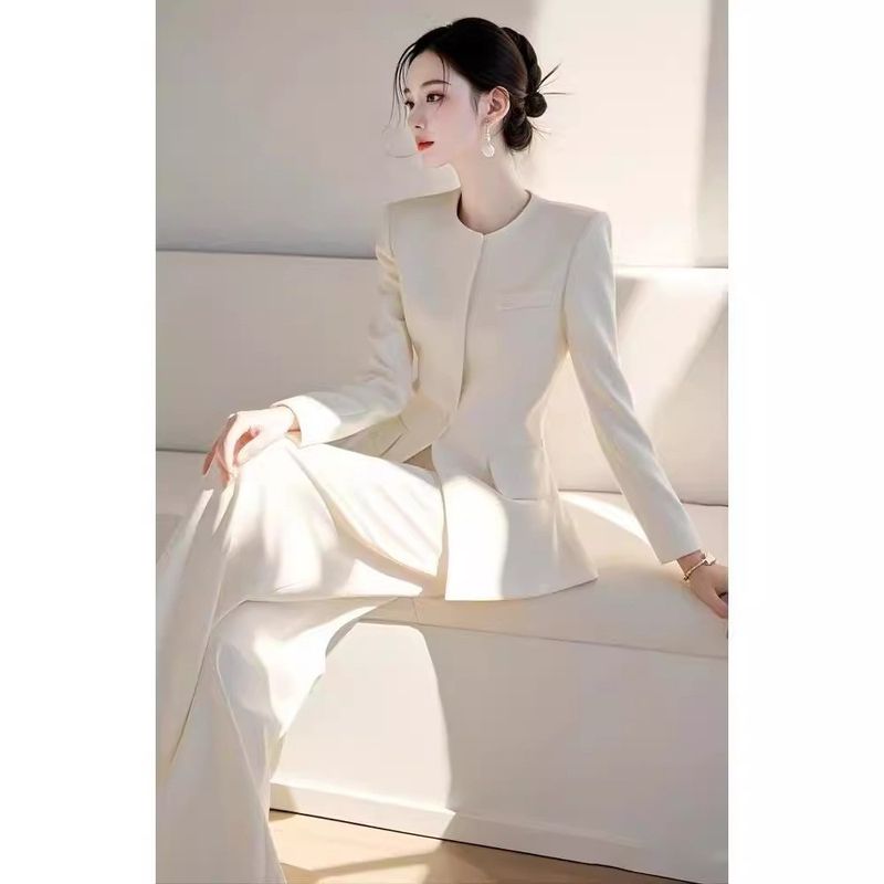 GraceChic Autumn Outfit High-End Elegant Socialite Style Korean Chic White Blazer And Pants Set_voghion.com