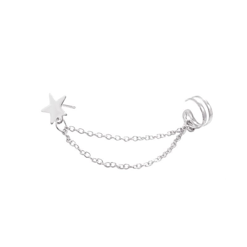 Ins Minimalistyczny zintegrowany łańcuszek gwiazda klips do ucha modny temperament znane w Internecie kolczyki w kształcie litery C_voghion.com