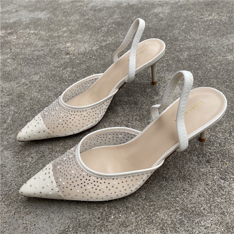 Half Toe Hollowed Out Sandals For Women, New Summer Pointed Design With Rhinestone Mesh, High-end Feel, Slim And High_voghion.com