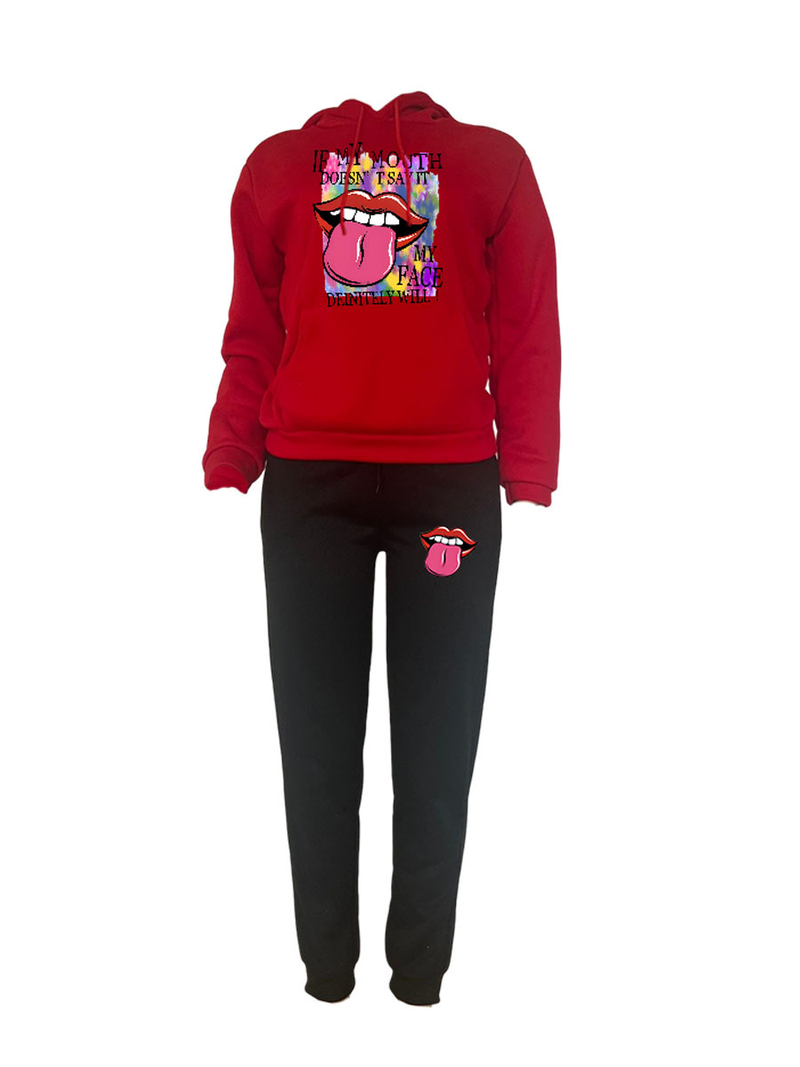 Women's casual printed tracksuit with fleece hoodie two-piece hoodie_voghion.com