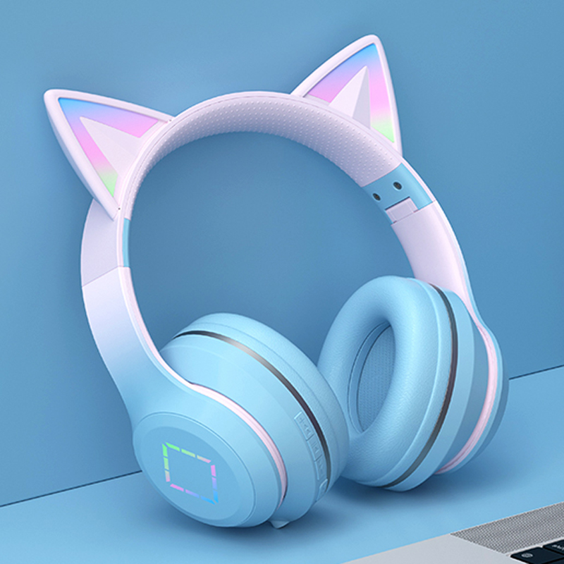 Peakomplekt Bluetooth-kõrvaklapid Juhtmevaba muusika gradient värvi LED-valgusega kassikõrv mikrofoniga mängija kõrvaklappidega jõulukingid_voghion.com