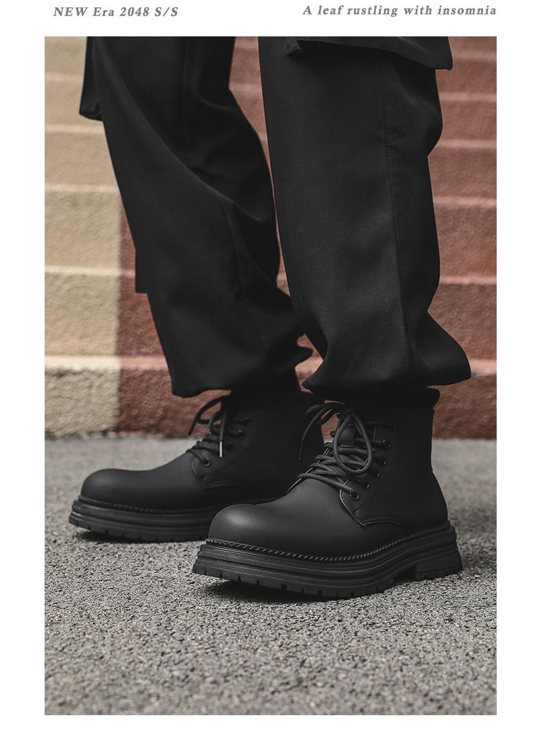 Martin Boots Men's Legs Thin Inner Height Increase Thick Sole Fashion Boots Height Increase Tide Shoes_voghion.com
