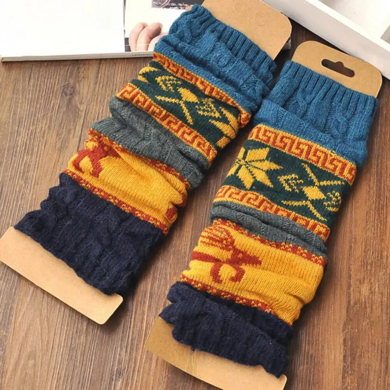 Women Deer Snowflake Patterns Crochet High Stretchy Long-term British Style Cable Knit Knee-High Boot Socks_voghion.com