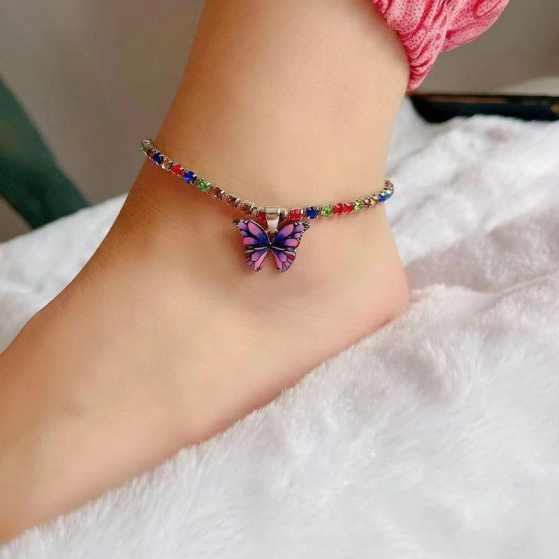 Acessórios Coloridos Incrustados Garra Corrente Pé Joias Personalidade Simples Óleo Hua Fantasia Borboleta Pingente Pulseira Tornozeleira_voghion.com