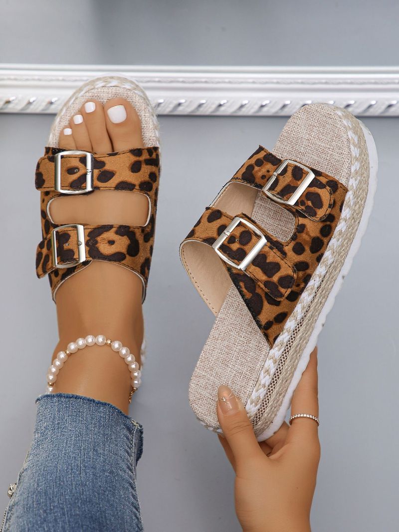 Dammeschuhe Grouss Gréisst Gürtelschnalle Pantoffelen fir dobaussen am Summer Retro Déckt Ënner Seel Faul Casual Sandalen_voghion.com